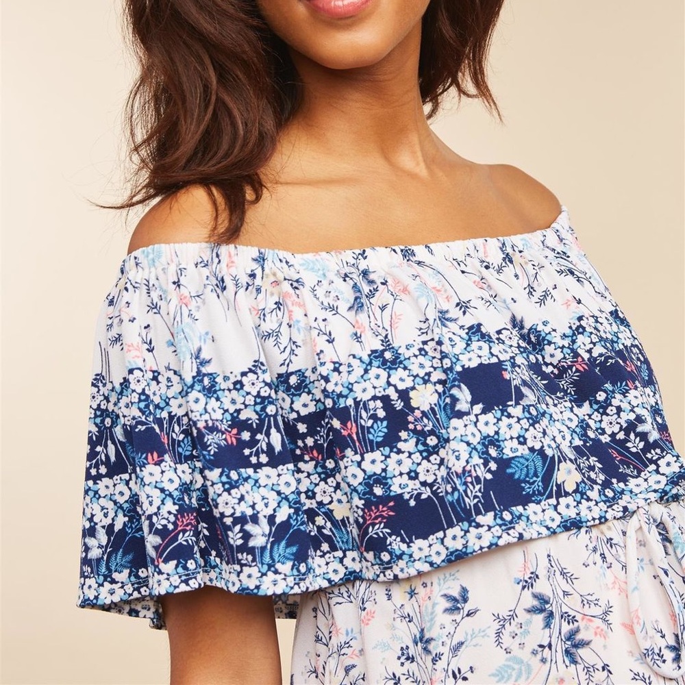 Motherhood Maternity Off-Shoulder Pink Blue Blouse